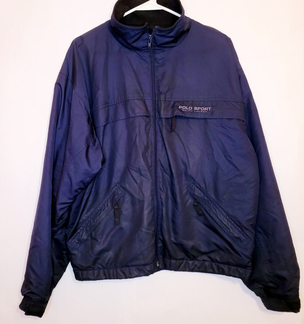 Vintage 90s Polo Ralph Lauren blue coat Size Med fleece lined Preppy Heritage